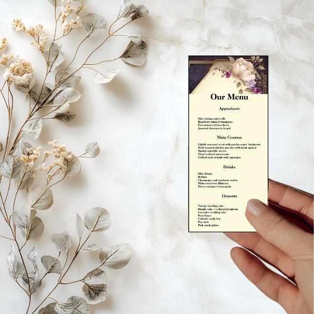 Menu Janto de Flores Brancas e Roxas Elegantes (Criador carregado)