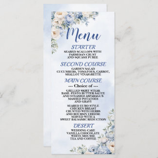 Menu Janto de Flores de Marfim, Dusty Blue Watercolor