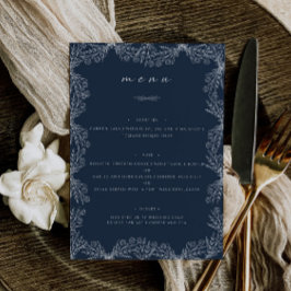 Menu Janto de Mesa Azul de Marinho Floral Elegante