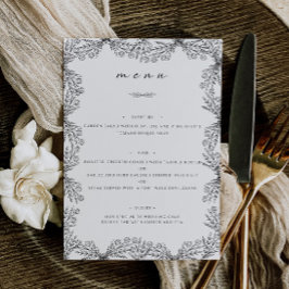 Menu Janto de Mesa de Casamento Branco e Preto Floral E