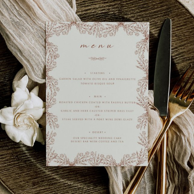 Menu Janto de Mesa de Casamento de Beige Floral (Criador carregado)