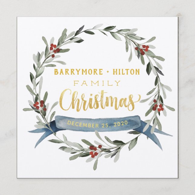 Menu Janto de Natal Elegante da Caligrafia Dourada (Frente)