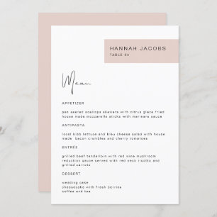 Menu Janto de Nome de Convidado do Blush Moderno J