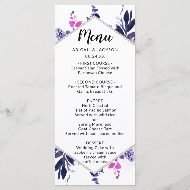 Menu Janto de Recepção de casamento Floral Roxo Encanta (Frente)