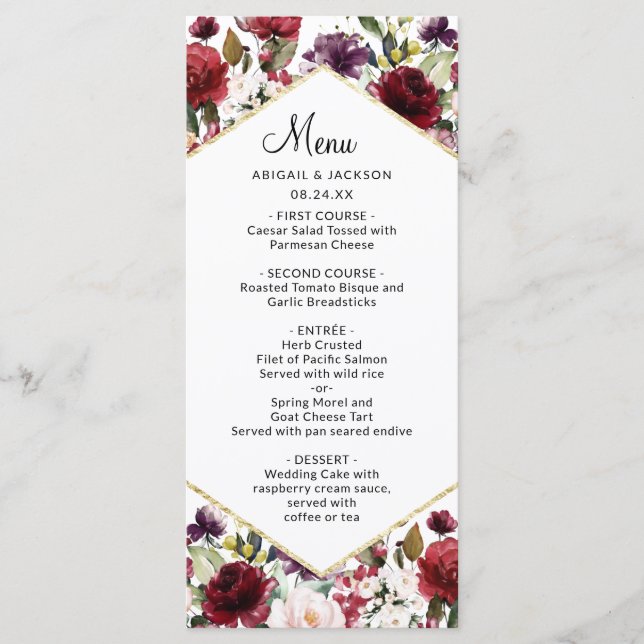 Menu Janto de Recepções de casamento Floral Elegante Bu (Frente)