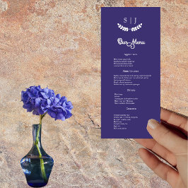 Menu Janto de Tom de Joia Azul Elegante Monograma