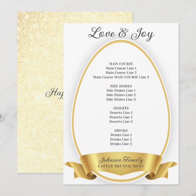 Menu Janto Dourado Elegante Simples de Ovo de Páscoa Br (Frente/Verso)