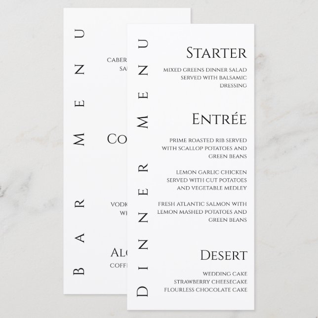 Menu Janto e Bar de Casamento - Preto e Branco- (Frente/Verso)