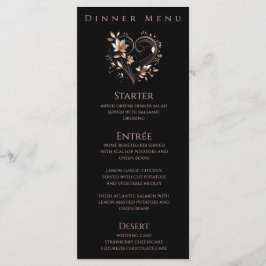 Menu Janto e Bar Menus-Rosa com Flores Douradas com Cor