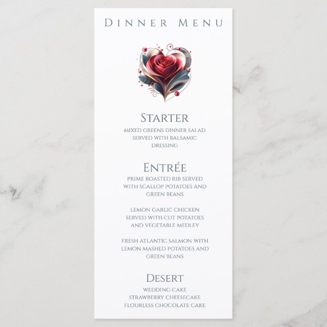 Menu janto e Bar - Rosa Forma Coração Moderna (Frente)