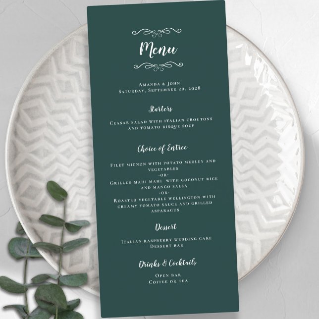 Menu Janto Elegant Wedding Calliografia Emerald Green (Elegant Wedding Calligraphy Emerald Green Dinner Menu)