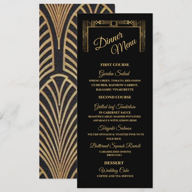 Menu Janto Elegante Art Deco Gatsby (Frente/Verso)