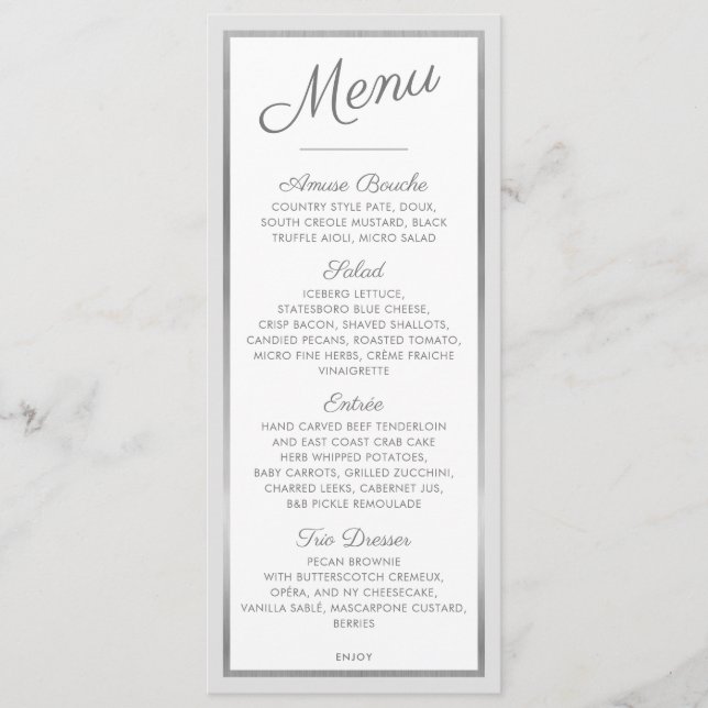 Menu JANTO ELEGANTE - cinza de prata moderna de recepçã (Frente)