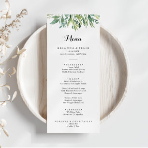Menu Janto Elegante de Caligrafia Verde Tropical
