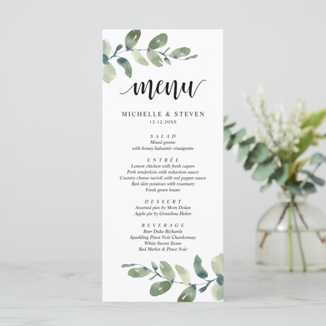 Menu Janto Elopement Eucalyptus Greenery (Em pé/Frente)