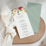 Menu Janto Floral Verde Rosa Esbranquiçado<br><div class="desc">Este cartão de janto floral cor-de-rosa verde é perfeito para um casamento moderno. O design apresenta belas pinturas manuais,  rosas,  pincéis e pénicas amarelas,  pintadas à mão,  com folhagem verde. Este menu pode ser usado para recepção de casamento,  janto de ensaio,  chá de panela ou qualquer evento.</div>