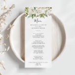 Menu Janto Floral White Winter Peony<br><div class="desc">Este cartão de janto floral de peônia de inverno branco é perfeito para um casamento moderno. A design apresenta lindas peônias brancas desenhadas à mão, amontoadas em buquês imersos, com botões entrelaçados e folhas verdes. Este menu pode ser usado para recepção de casamento, janto de ensaio, chá de panela ou...</div>