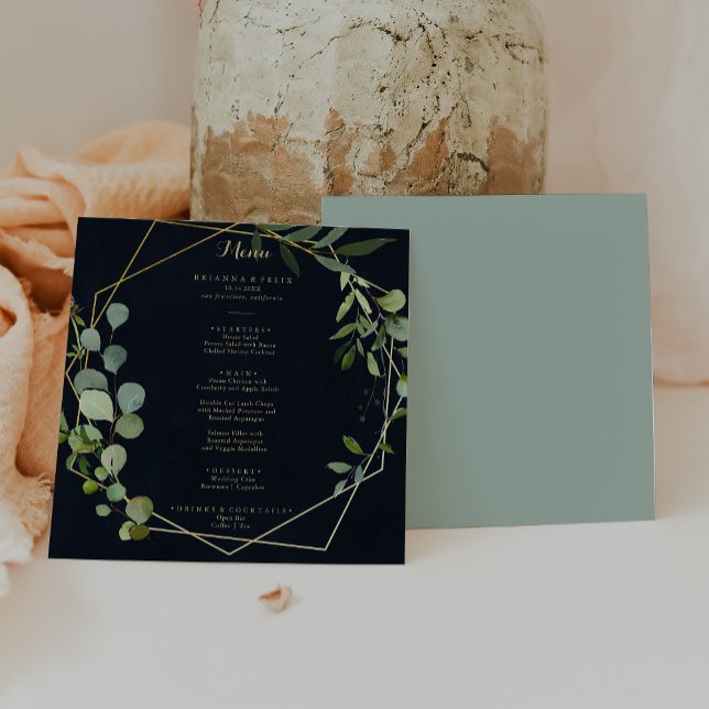 Menu Janto Geométrico Dourado de Caligrafia Azul (Criador carregado)