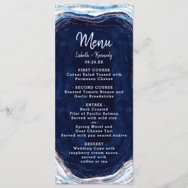 Menu Janto Marble de Agate de Geodo Dourado do Rosa Azu (Frente)