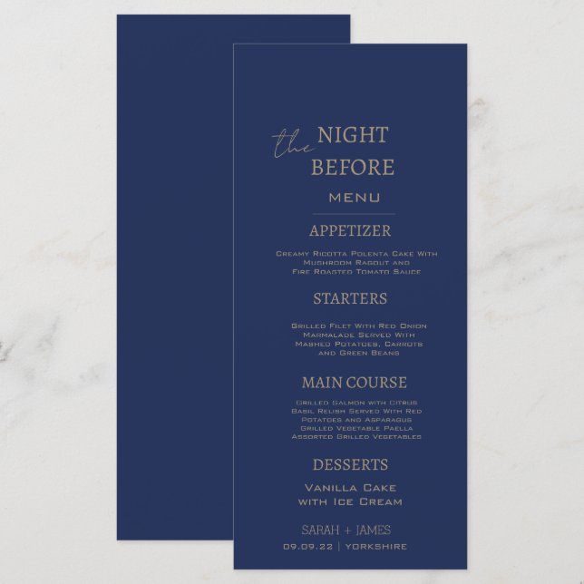 Menu Janto mínimo de ensaio do Marinho antes da noite (Frente/Verso)