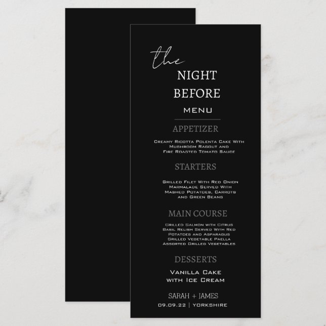 Menu Janto Negro Mínimo Na Noite Antes Do Casamento (Frente/Verso)