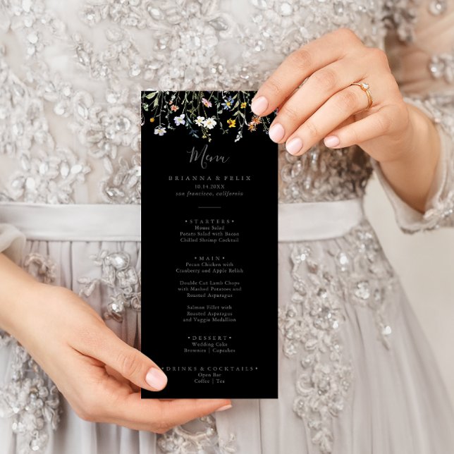 Menu Janto Preto Floral Multicolorido Selvagem (Criador carregado)