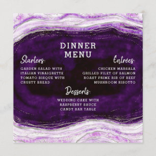 Menu Janto Quadrado de Agato de Geodo Roxo e Prata Amet