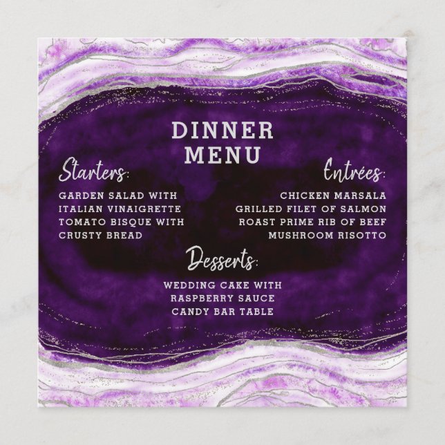 Menu Janto Quadrado de Agato de Geodo Roxo e Prata Amet (Frente)