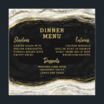 Menu Janto Quadrado de Fatia de Agitação de Geodo Preto<br><div class="desc">Marble Preto de Agate Geodo Branco e Dourado, com acentos de folha de ouro espumante e letra moderna de script escovado. A Cinza Negra, Escura e a aparência de pedra branca são luxuosas e modernas para o seu casamento - Menus da Praça do Decor de Recepção de Casamento Personalizado -...</div>