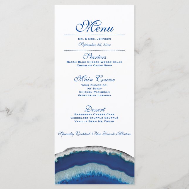 Menu janto | Recepção de casamento de Agate Azul (Frente)