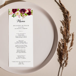 Menu Janto Russo de Caligrafia Floral Burgundy