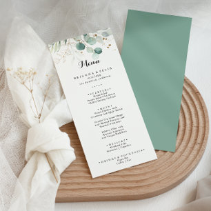 Menu Janto Russo de Caligrafia Floral Eucalipto Dourado