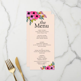 Menu Janto Russo Floral Cor-de-Rosa Blush Moderno Elega