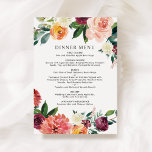 Menu Janto Rustic Burgundy Blush Fall Floral Casamento<br><div class="desc">O design de cardápio de janto de casamento apresenta um texto na moda que pode ser completamente personalizado, acentuado por um design de cor de água floral rústica com rosas bonitos, dahlias, flores de pénia, e verde, em uma bela paleta de outono de vermelho-lenhoso, amarelo-ouro, cor de pêssego, rosa-pincel e...</div>
