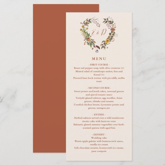 Menu Janto Rustic Floral Autumn (Frente/Verso)