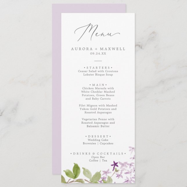 Menu Janto Rustic Lilac Wedding (Frente/Verso)