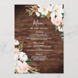 Menu Janto Rustic Wood Weding Blush & White Flowers