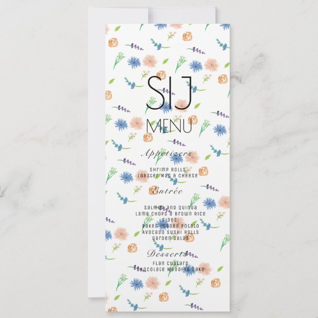 Menu Janto Simples Botânico de Cores Aquáticas de  (Frente)