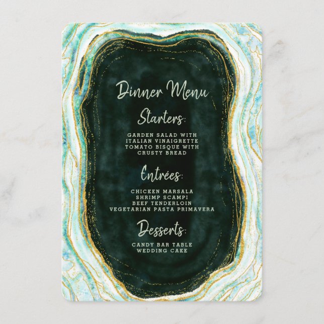 Menu Janto Teal Green & Dourado Agate Marble Geode Rock (Frente)