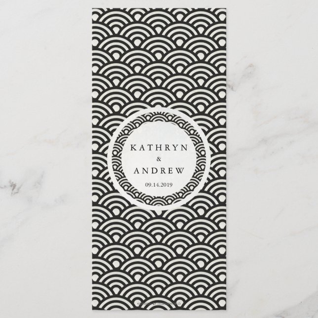 Menu Japonês Seigaiha Waves Elegant Beach WedMenu (Frente)