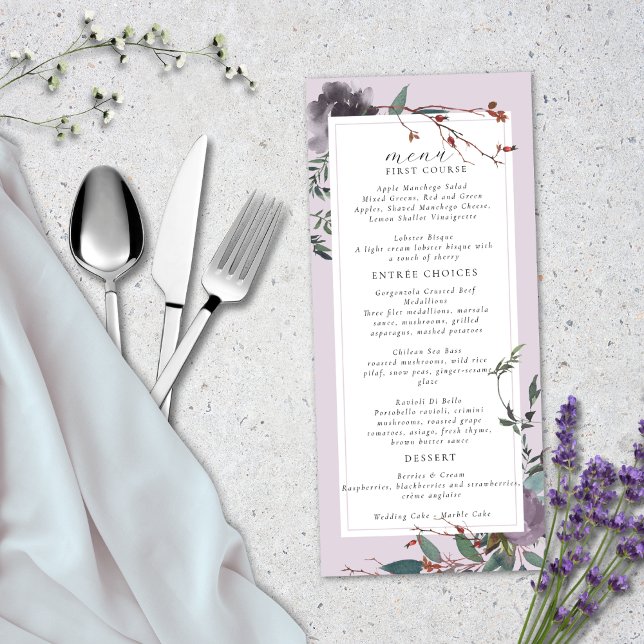 Menu Jardim Botânico de Lavanda Roxa Elegante (Criador carregado)