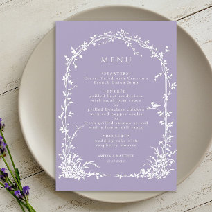 Menu Jardim de Arco Botânico Romântico Casamento Lavand