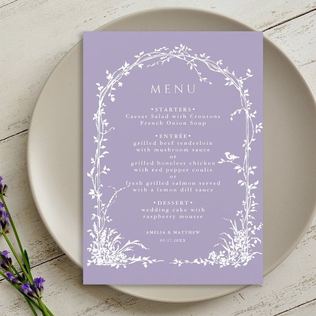Menu Jardim de Arco Botânico Romântico Casamento Lavand (Criador carregado)