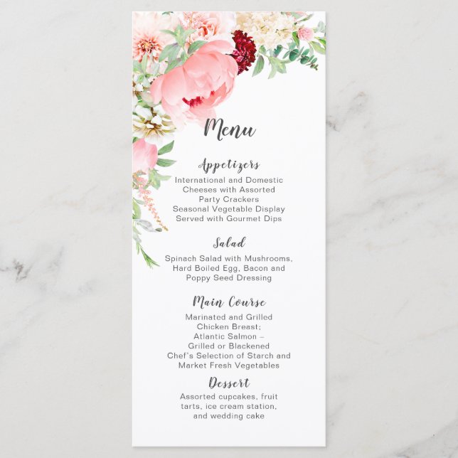 Menu Jardim de Casamento Selvagem em Aquarela | (Frente)