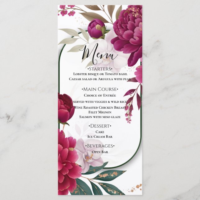Menu Jardim de Flores em Flor Glamour Casamento  (Frente)