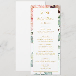Menu Jardim Floral Elegante Blush Janta de casamento