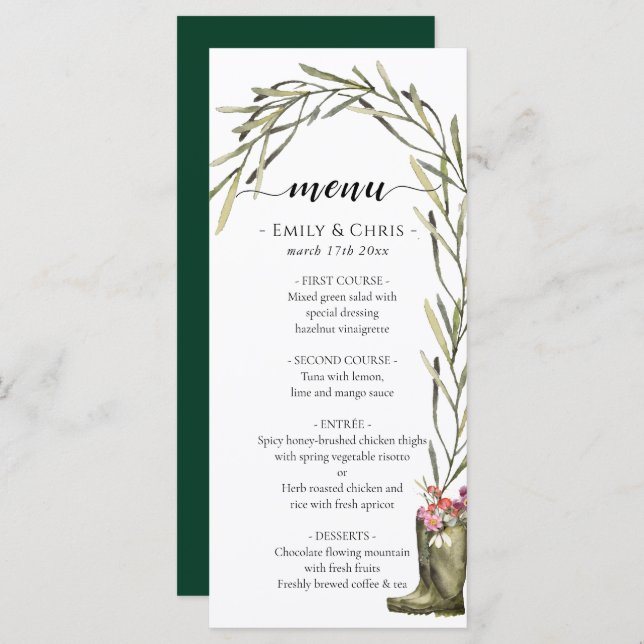 Menu Jardim Secreto | Dourado Confetti Elegant Floral (Frente/Verso)