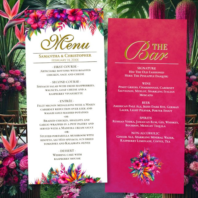 Menu Jardim Tropical Duas Refeições e Bares De Casament (Front/Back)