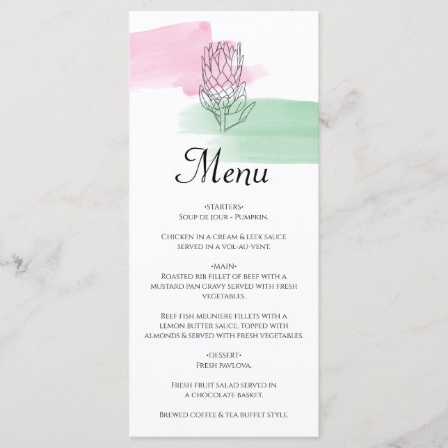 Menu King Protea Watercolor Wedding (Frente)