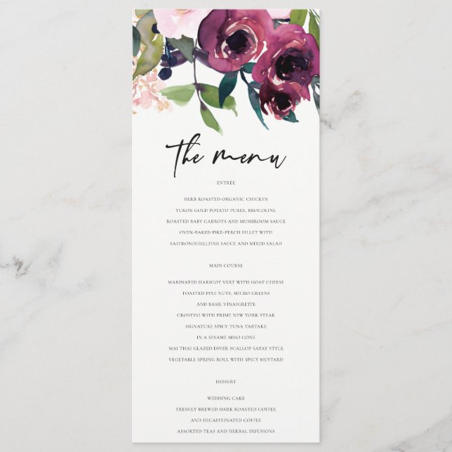 MENU KRAFT BRIGHT BLUSH BURGUNDY FLORAL BUNDY CASAMENTO (Frente)